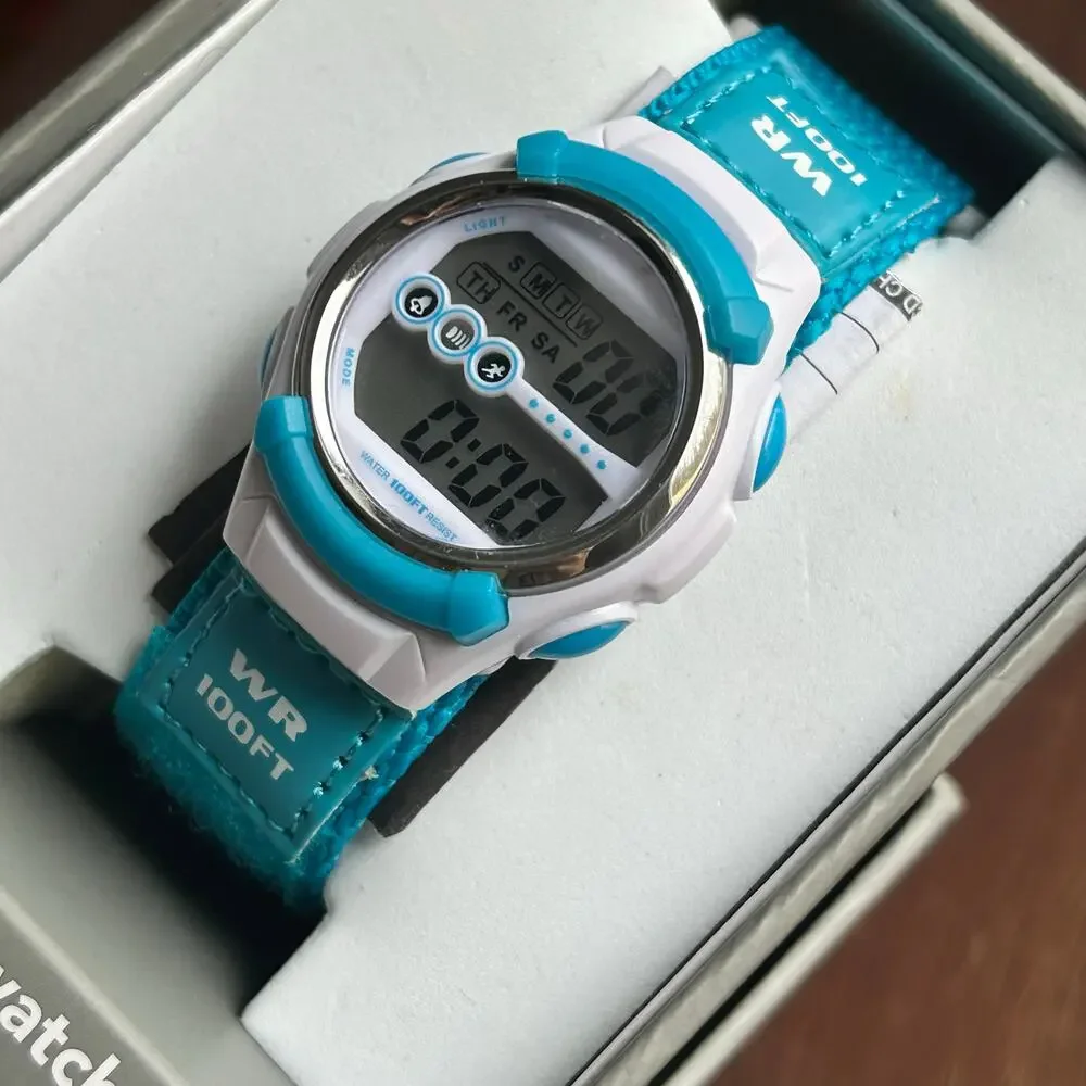 Blue & White Digital Watch Water Resistant Working New Battery
